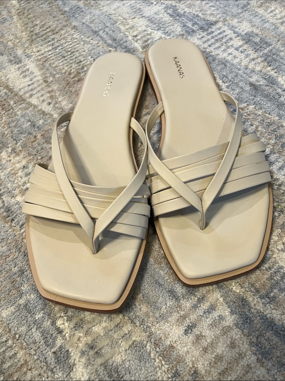 Kaanas Nude Strappy Square-Toe Thong Sandals